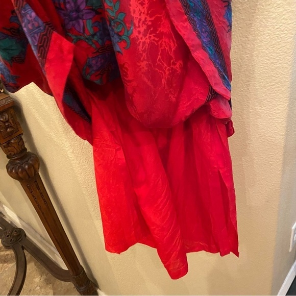 Vtg ANNE CRIMMINS For Umi Collections Women Red Floral 100% Silk Skirt Size 10 - Picture 4 of 8